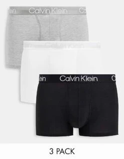Calvin Klein Modern Structure 3 Pack Trunks In Black/white/grey For Men Multi