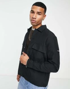 Calvin Klein Cotton Nylon Overshirt In Black For Men