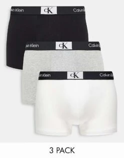 Calvin Klein CK 96 3 Pack Cotton Trunks In Multi For Men Black/white/grey