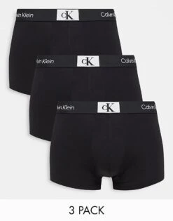 Calvin Klein CK 96 3 Pack Cotton Trunks In Black For Men