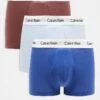 Calvin Klein 3-pack Trunks In Blue, Light Blue And Rust For Men Multi
