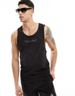 Calvin Klein Centre Logo Racerback Vest In Black For Men