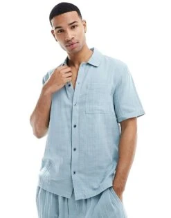 Calvin Klein Pure Textured Sleep Shirt In Baby Blue For Men