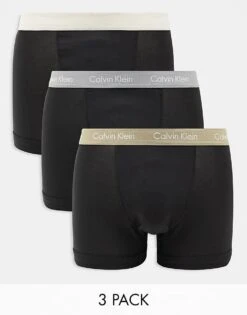 Calvin Klein ASOS Exclusive 3-pack Of Trunks With Contrast Waistbands In Black For Men