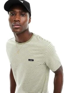 Calvin Klein Cotton Stripe T-shirt In Green/white For Men Delta Green