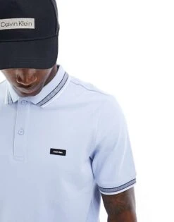 Calvin Klein Stretch Pique Multi Tipping Polo In Blue For Men Kentucky Blue
