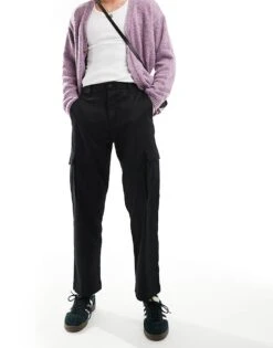 Calvin Klein Relaxed Straight Cargo Trousers In Black For Men Ck Black