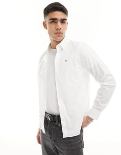 Calvin Klein Poplin Stretch Slim Shirt In White For Men Bright White