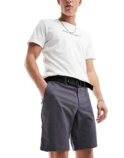 Calvin Klein Modern Twill Belted Slim Shorts In Grey For Men Iron Gate