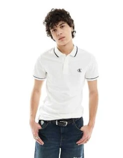 Calvin Klein Jeans Tipping Slim Polo In White For Men
