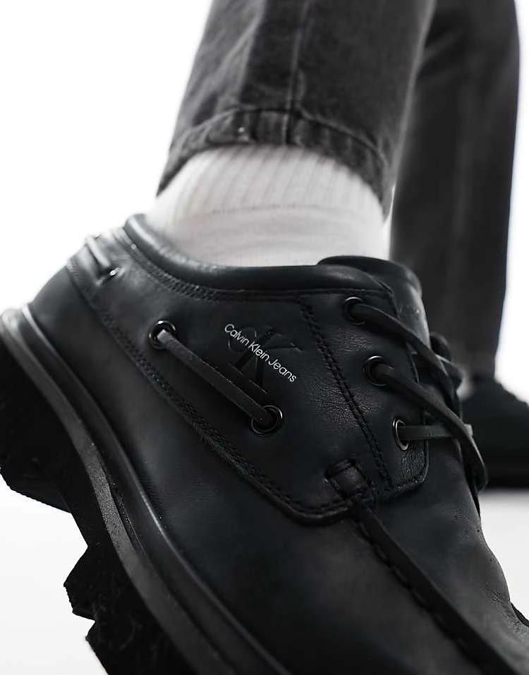 Calvin Klein Jeans Hybrid Slip On Boat Shoes In Black For Men Triple Black - Image 2