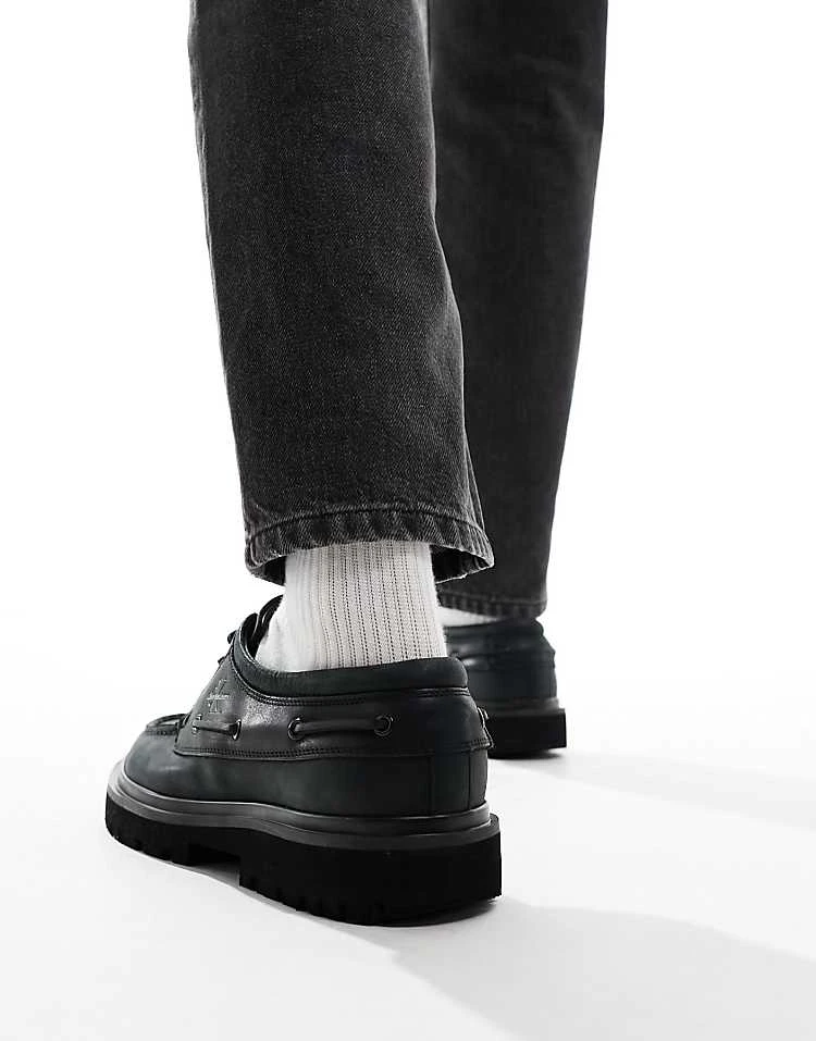 Calvin Klein Jeans Hybrid Slip On Boat Shoes In Black For Men Triple Black - Image 3