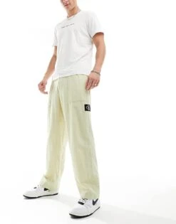 Calvin Klein Jeans Linen Trousers In Green For Men Green Haze