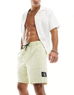 Calvin Klein Jeans Linen Shorts In Green For Men Green Haze