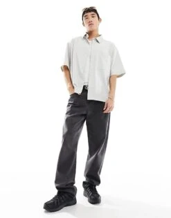 Calvin Klein Jeans Woven Tab Short Sleeve Shirt In Grey For Men Lunar Rock