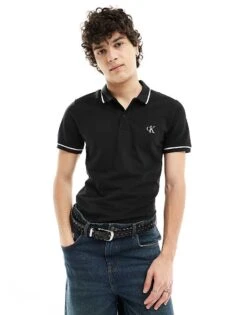 Calvin Klein Jeans Tipping Slim Polo In Black For Men Ck Black