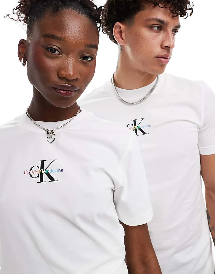 Calvin Klein Jeans Pride Unisex Slim T-shirt In White For Unisex - Image 3