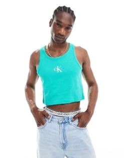 Calvin Klein Jeans Pride Monologo Tank Top In Green For Men