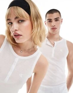 Calvin Klein Jeans Slim Sheer Rib Henley Tank In White - ASOS Exclusive For Unisex