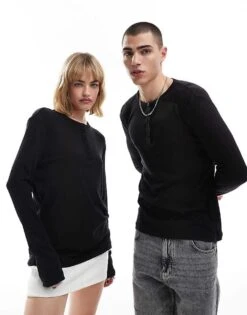 Calvin Klein Jeans Sheer Rib Henley Tee In Black - ASOS Exclusive For Unisex Ck Black