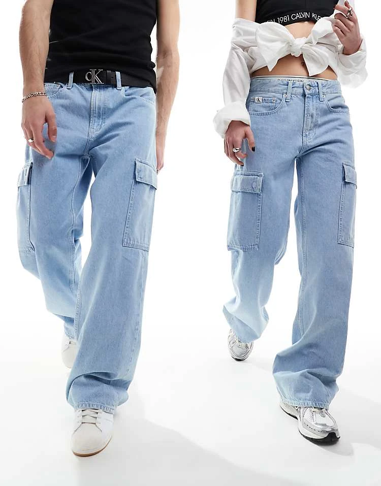 Calvin Klein Jeans 90s Loose Cargo Jeans In Light Wash - ASOS Exclusive For Unisex - Image 4