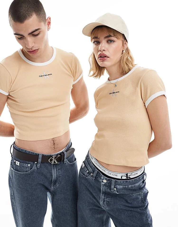 Calvin Klein Jeans Baby Ringer Tee In Beige - ASOS Exclusive For Unisex Cream Peach - Image 5