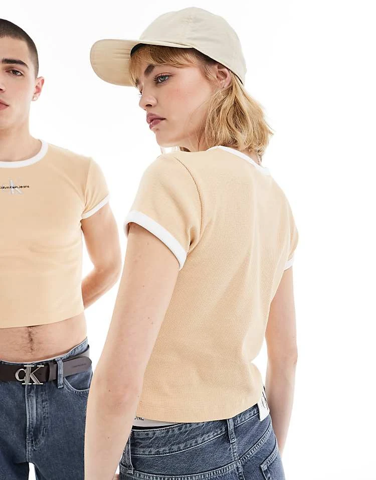 Calvin Klein Jeans Baby Ringer Tee In Beige - ASOS Exclusive For Unisex Cream Peach - Image 2