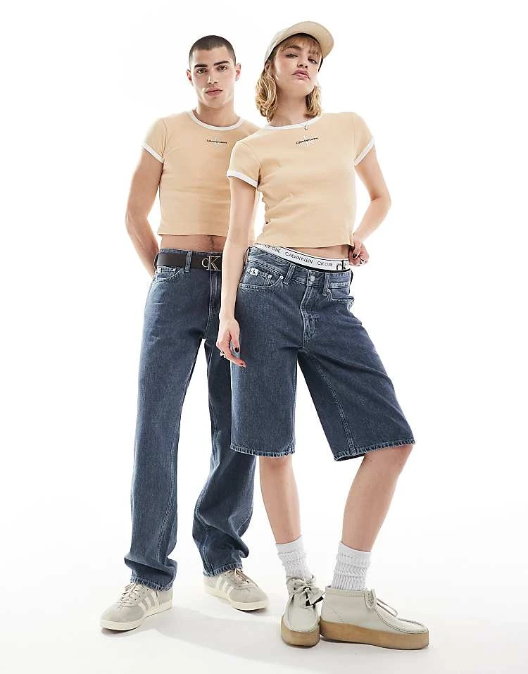 Calvin Klein Jeans Baby Ringer Tee In Beige - ASOS Exclusive For Unisex Cream Peach - Image 3