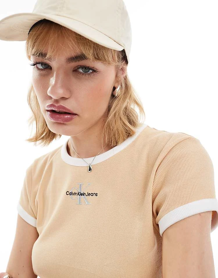 Calvin Klein Jeans Baby Ringer Tee In Beige - ASOS Exclusive For Unisex Cream Peach - Image 4