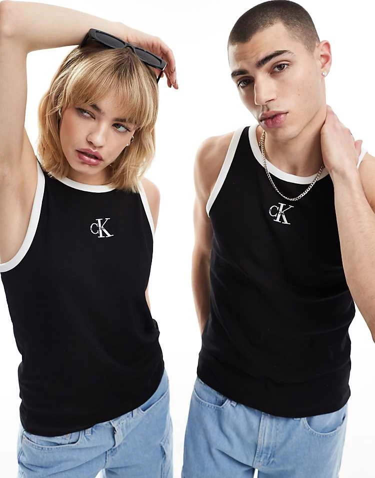 Calvin Klein Jeans Monologo Ringer Tank In Black - ASOS Exclusive For Unisex Ck Black - Image 5