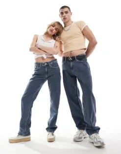 Calvin Klein Jeans 90s Straight Jeans In Grey Wash - ASOS Exclusive For Unisex Grey Denim