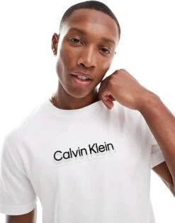 Calvin Klein Double Logo T-shirt In White For Men Bright White