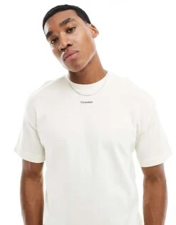 Calvin Klein Central Logo T-shirt In White For Men Vanilla Ice