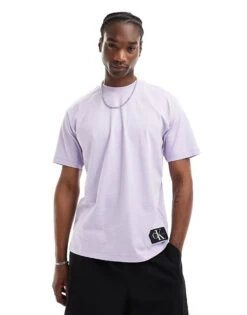 Calvin Klein Jeans Oversized Badge T-shirt In Pastel Lilac For Men