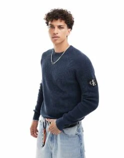 Calvin Klein Jeans Badge Jumper In Navy For Men Ink