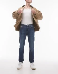 Calvin Klein Jeans Slim Taper Jeans In Mid Wash For Men Denim Dark