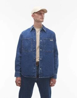 Calvin Klein Jeans Linear Denim Shirt In Mid Wash For Men Denim Medium