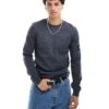 Calvin Klein Jeans Waffle Long Sleeve Badge T-shirt In Charcoal For Men Ebony