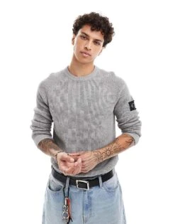 Calvin Klein Jeans Badge Jumper In Grey For Men Gray Heather