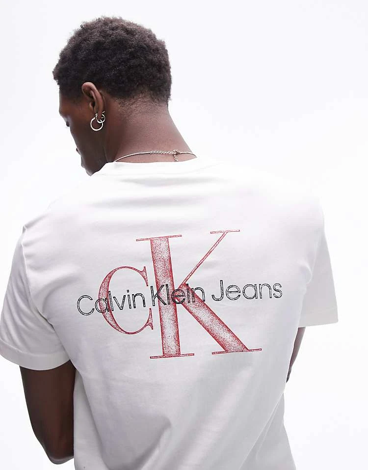 Calvin Klein Jeans Monologo Textured Back Print T-shirt In White For Men Ivory - Image 5