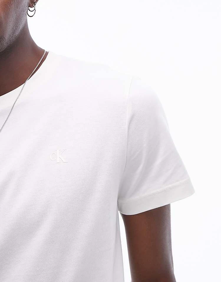 Calvin Klein Jeans Monologo Textured Back Print T-shirt In White For Men Ivory - Image 3