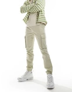 Calvin Klein Jeans Slim Cargo Trousers In Off White For Men Pelican