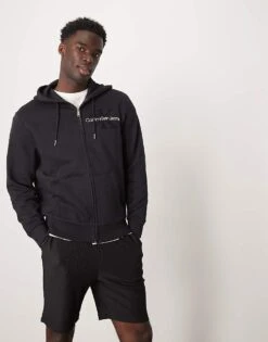 Calvin Klein Jeans Monologo Archive Zip Thru In Black For Men Black Beauty