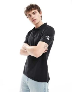 Calvin Klein Jeans Badge Polo In Black For Men Ck Black