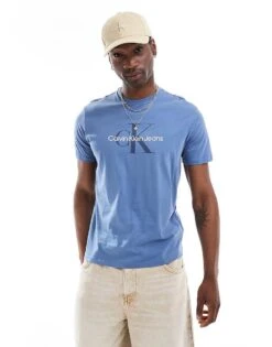 Calvin Klein Jeans Monogram T-shirt In Mid Blue For Men