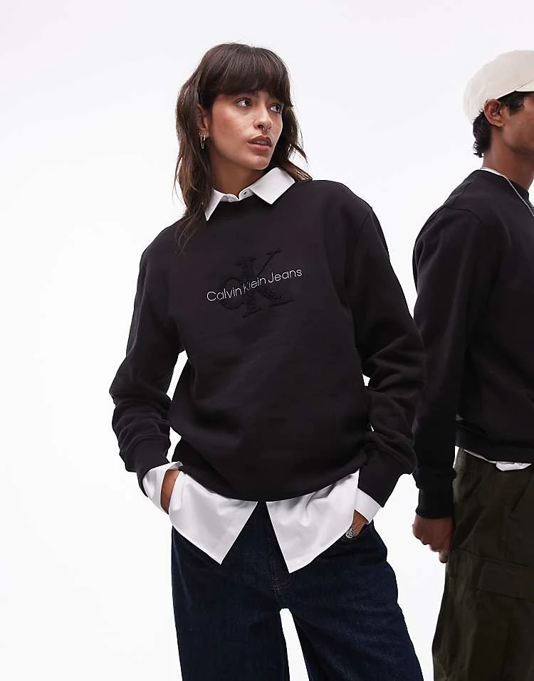 Calvin Klein Jeans Unisex Monologo Sweatshirt In Black For Unisex Ck Black - Image 5