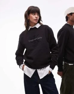 Calvin Klein Jeans Unisex Monologo Sweatshirt In Black For Unisex Ck Black