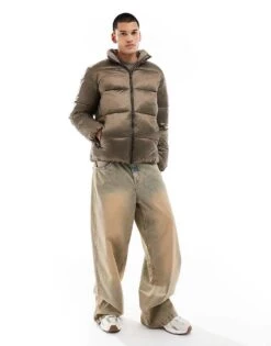 Calvin Klein Jeans Metallic Puffer Jacket In Brown For Men Brindle / Ck Black