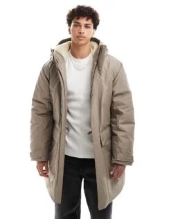 Calvin Klein Jeans Long Parka Jacket In Beige For Men Brindle