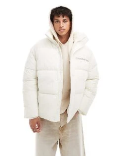 Calvin Klein Jeans Chenille Monologo Puffer In White For Men Ivory